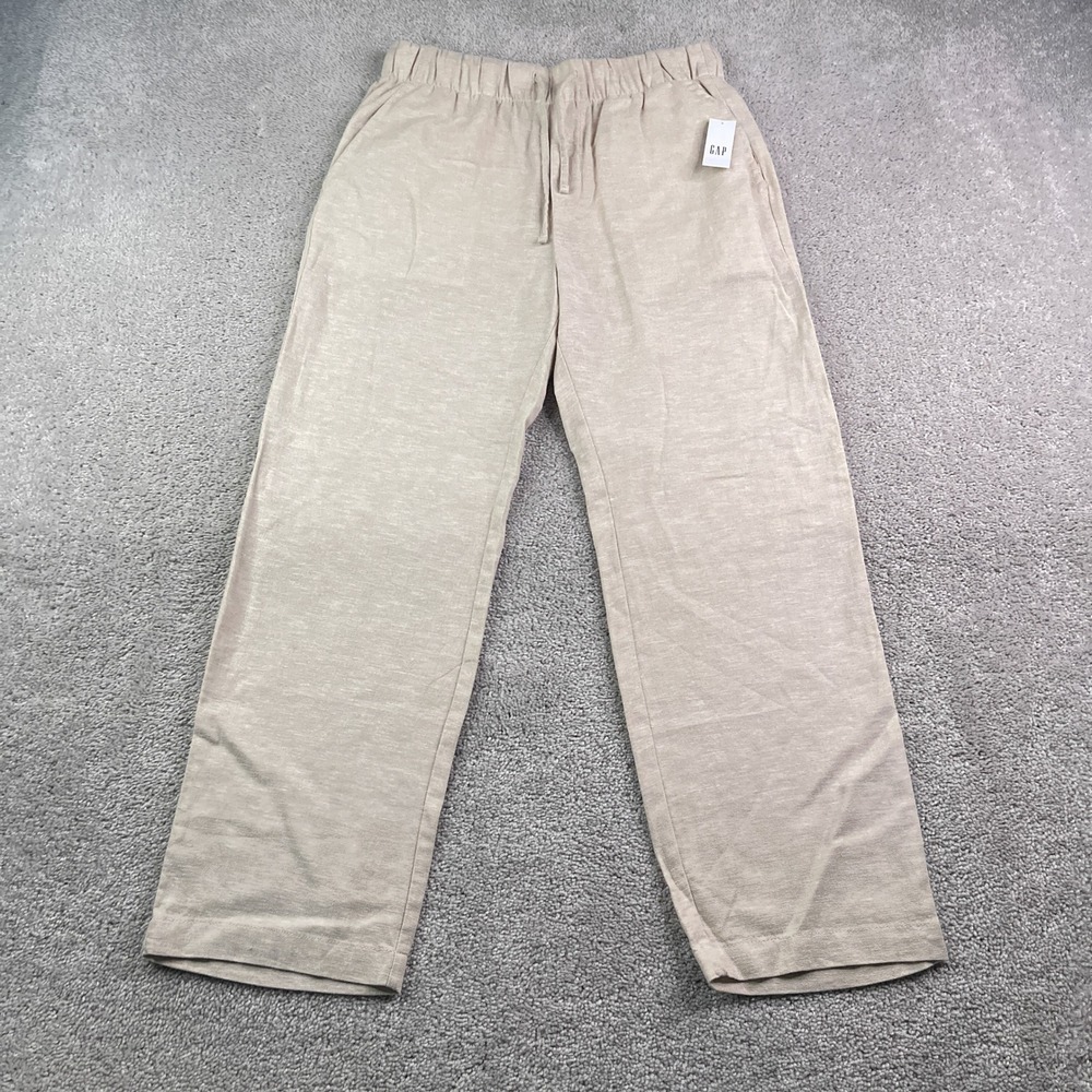 NEW GAP Pants Womens Small Tan Linen Blend Easy Pant Drawstring Casual Trousers